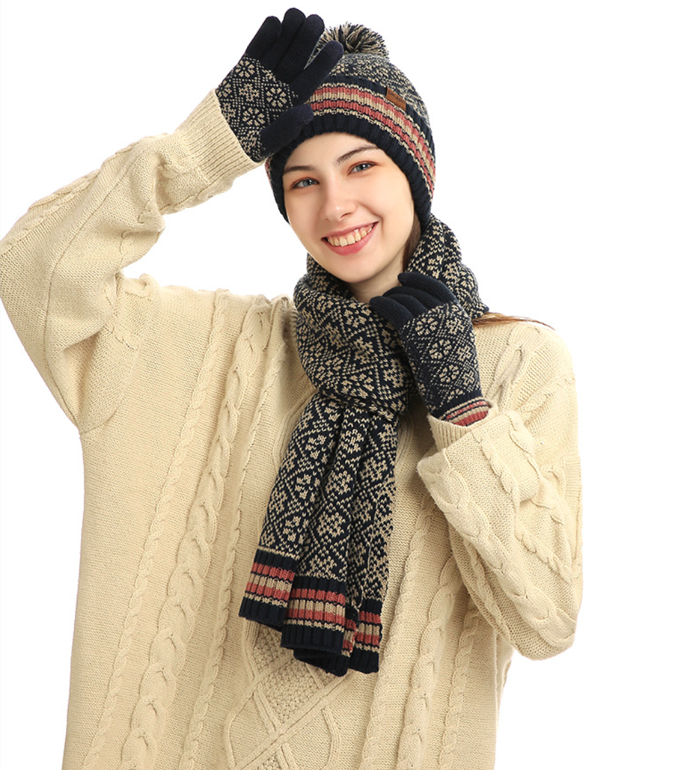 " Winter 3 in 1 Scarf Hat Glove Set for Women "